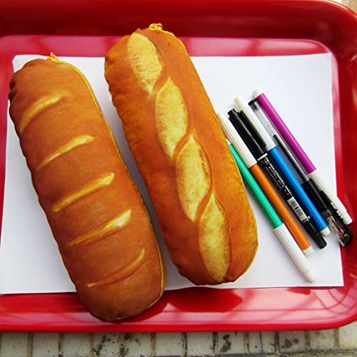 Simulation bread Pencil Case, Cheese bread French long stick Zippered Pencil bag Storage package Novelty School Work Fun Gift