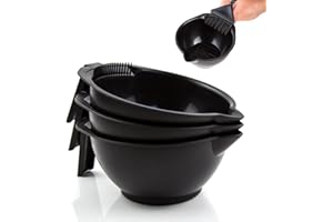 SALON SUPPLY CO Hair Dye Bowl Set - 3 Black Hair Color Mixing Bowls with Measurements, Pour Spout, Handle & Combed Edge - Reusable Salon Hair Coloring Bowls for Professional or Home Use