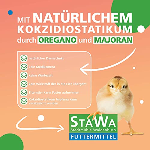 STAWA Kükenmehl Kükenaufzucht Alleinmehl, natürlicher Cocci-Schutz durch Majoran und Oregano-Ãl, ohne Gentechnik, mit Leinschrot + Schwarzkümmel, Premium Kükenfutter für sichere Aufzucht, 25 kg – Bild 4