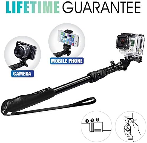 Selfie Stick with Bluetooth Shutter, 43.3โ Extra Long Extendable Monopod for Pros & Amateurs for Widest Angle Background Selfies! Strong, Lightweight, Secure Mount Head Adapters with 180ยฐ Rotation โ Fits Mobile Phones & GoPro Cameras