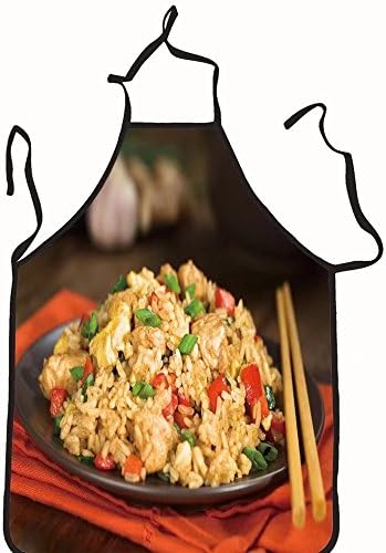 chanrancase tailored apron homemade chinese fried rice with vegetables c Children, unisex kitchen apron, adjustable neck for barbecue 26.6x27.6+10.2(neck) INCH