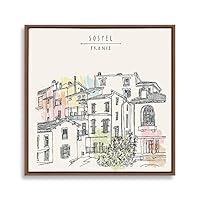 Framed Canvas Wall Art Travel Architecture Sketch Canvas Prints Home Artwork Decoration for Living Room,Bedroom - 16x16 inches