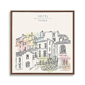 Framed Canvas Wall Art Travel Architecture Sketch Canvas Prints Home Artwork Decoration for Living Room,Bedroom - 16x16 inches