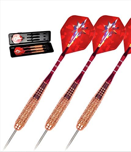 Steel Tip Professional Dart Set of 3 Pieces. 24 Grams. High Accuracy and Balance. Replaceable Aluminum Shafts. Brass Barrels. Easy to Carry with Protective Shell Case.