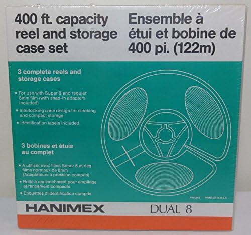 Hanimex Dual 8 ~ 3 Complete Reels and Storage Cases ~ 400 Ft. Capacity (for use with Super 8 and regular 8mm film)