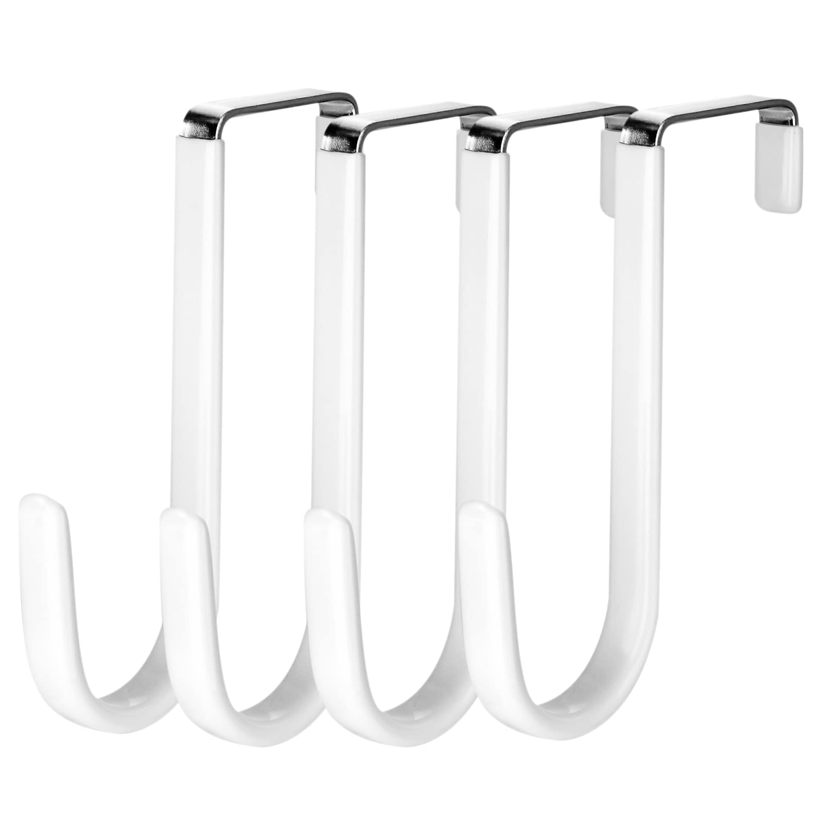 AccEncyc 4pcs Over The Door Hooks Door Metal Hanger Hook with White Rubber Coating Over The Door Wreath Hanger Heavy Duty Organizer for Bathroom Closet Cabinet Hangers for Towers, Coats, Hats
