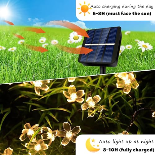 A.bigwhale Outdoor Solar String Lights, 40 LED Solar Lights Outdoor Garden, 8 Modes Waterproof Solar String Lights Decoration for Patio, Christmas, Parties, Balcony, Wedding