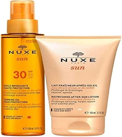 Nuxe Sun Tanning Oil SPF30 150ml & After Sun Lotion Face Body 100ml Kit