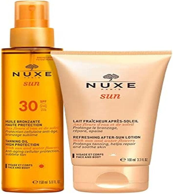 Nuxe Sun Tanning Oil SPF30 150ml & After Sun Lotion Face Body 100ml Kit