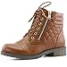 DailyShoes Women's Ankle Boots Combat Boot Low Heel Lace Up Zip Pocket Casual Fashion Style Spring Autumn Indoor Outdoor Flats Shoes Exclusive Credit Card Bootie Susan-01 Tan Pu 7.5