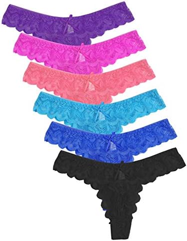 ELACUCOS 6 Pack Women Thongs Panty Bow Lace Cheeky Thongs Underwear