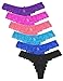 6 Pack Women Thongs Panty Bow Lace Cheeky Thongs Underwear
