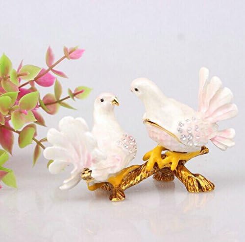 znewlook Love Bird Figurine Czech Crystals Jewelry Pill Trinket Keepsake Box Bird Jewerly Trinket Box (Pink)