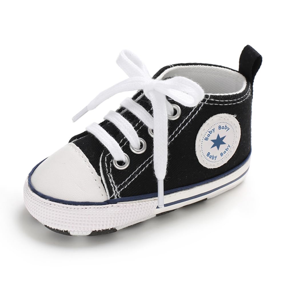 xioqen Unisex Baby Boys Girls Shoes, Newborn Infant Non-Slip Canvas Denim High Top Sneakers, Toddler First Walkers Shoes