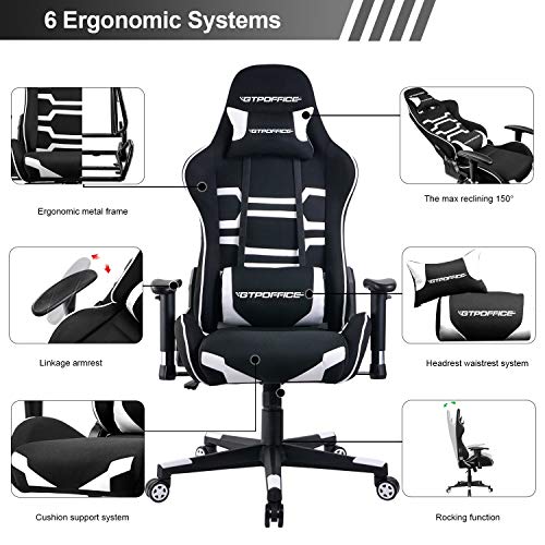 GTPOFFICE Gaming Chair Racing Style Office Ergonomic Conference Executive Manager Work Chair High Back Adjustable Swivel Computer Desk Task Chair Tilt E-Sports Chair (White)