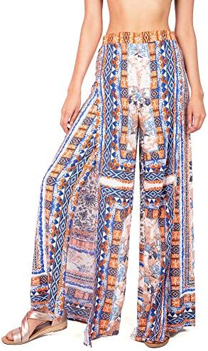 Jealous Tomato Juniors Printed Split Leg Wide Leg Pants (L, Mix)