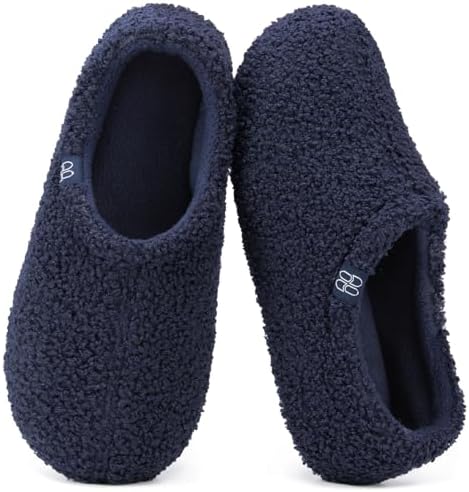 Navy Blue Wool Felt Slip-On Slippers with Plush Lining Amazon.com | Fwosi Organic Wool Slippers - Wool Felt Slip-On  main image 2