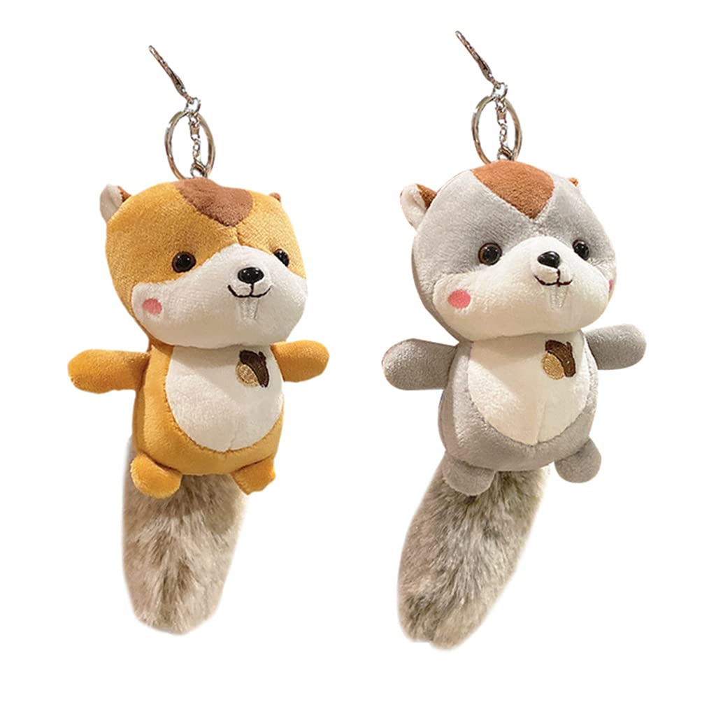 Amosfun 2pcs Squirrel Keychains Plush Keychain Stuffed Animals Keyring Charm Handbag Pendant for Bag Purse Wallet Decors