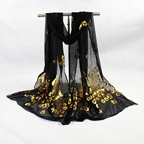Bolayu Sexy Women Lady Multi-color Peacock Flower Scarf Long Soft Wrap Shawl Stole Pashmina Shawl (Black)