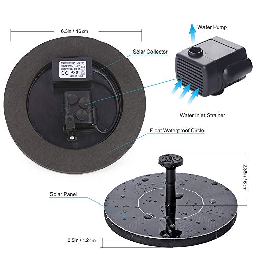 Airkoul Solar Fountain, Solar Panel Kit Water Pump, Outdoor Submersible Bubbler Pump, Floating in Pond, Pool, Garden, Fish Tank, Aquarium - Thumbnail 6