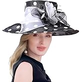 Organza Kentucky Dots Fascinator Hat for Women Ladies Wide Brim Big Sun Hats Wedding Church Hat Derby Cap