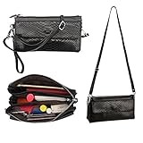 Shalwinn Crossbody Purse Cell Phone Purse Genuine Leather Crossbody Purse Cell Phone Purse Crossbody Handbag Purse for Women Girls with Adjustable Long Shoulder Strap and Wrist Strap (886#Black)