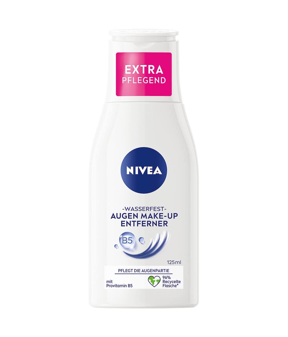 NIVEA Waterproof Eye Makeup Remover (125ml), Gentle Makeup Remover with Chamomile Extract and Provitamin B5, Removes Even Waterproof Mascara and Makeup