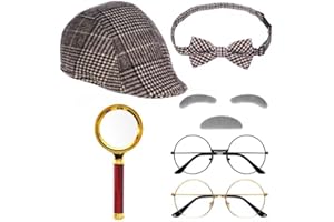 Yookat 6 Pieces Detective Costume Detective Hat 100 Days of School Old Men Costume Detective Costume Accessories Set