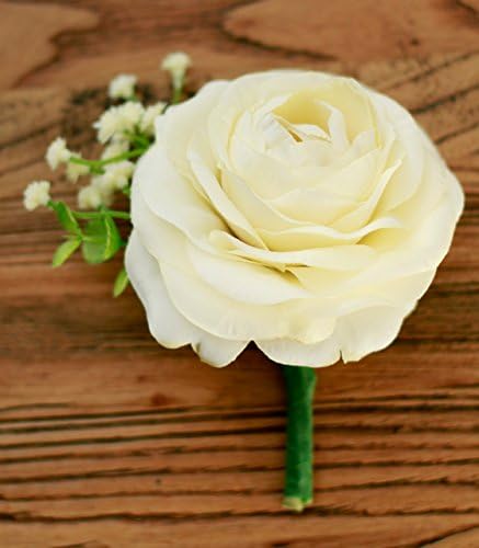 Silk Boutonniere- Spring Ranunculus in Ivory or Red with Eucalyptus and Babys Breath