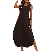 Zilcremo Women's Summer Casual Loose Sundress Long Dress Sleeveless V Neck Split Tshirt Maxi Dresses