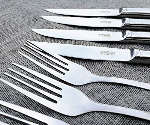 Steak Knives and Forks Set of 8 - Premium Stainless Steel, Polished Shiny Blade & Handle Dishwasher Safe - Straight Edge Non Serrated - Kitchen Tableware Knives Cutlery Set,Dinner Forks & knives UMOGI - Thumbnail 2