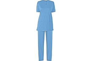 AmeriMark Women's Henley Pant Set Short Sleeve Top with Pocket & Pull-On Pants