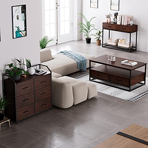 HOMECHO Fabric Dresser with 6 Drawers, Wide Chest of Drawers with Wood Top, Sturdy Metal Frame