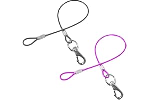 Mi Metty Chew Proof Dog Leash,2Pack Extension Metal Cable Lead,No Tangle Dual Dog Leashes,Multiple Leash for 2 Dogs,DHeavy Duty Dog Leash Extender for Collar &Harness (Black+Purple, 20in/50cm)