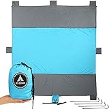 XL Large Beach Blanket - Picnic Blanket Waterproof Sand Sandproof Mat - Extra Large Beach Blanket - Big Sandless, Fast Dry Nylon,6 Pockets, 4 Metal Stakes. for Whole Family or Children's Game