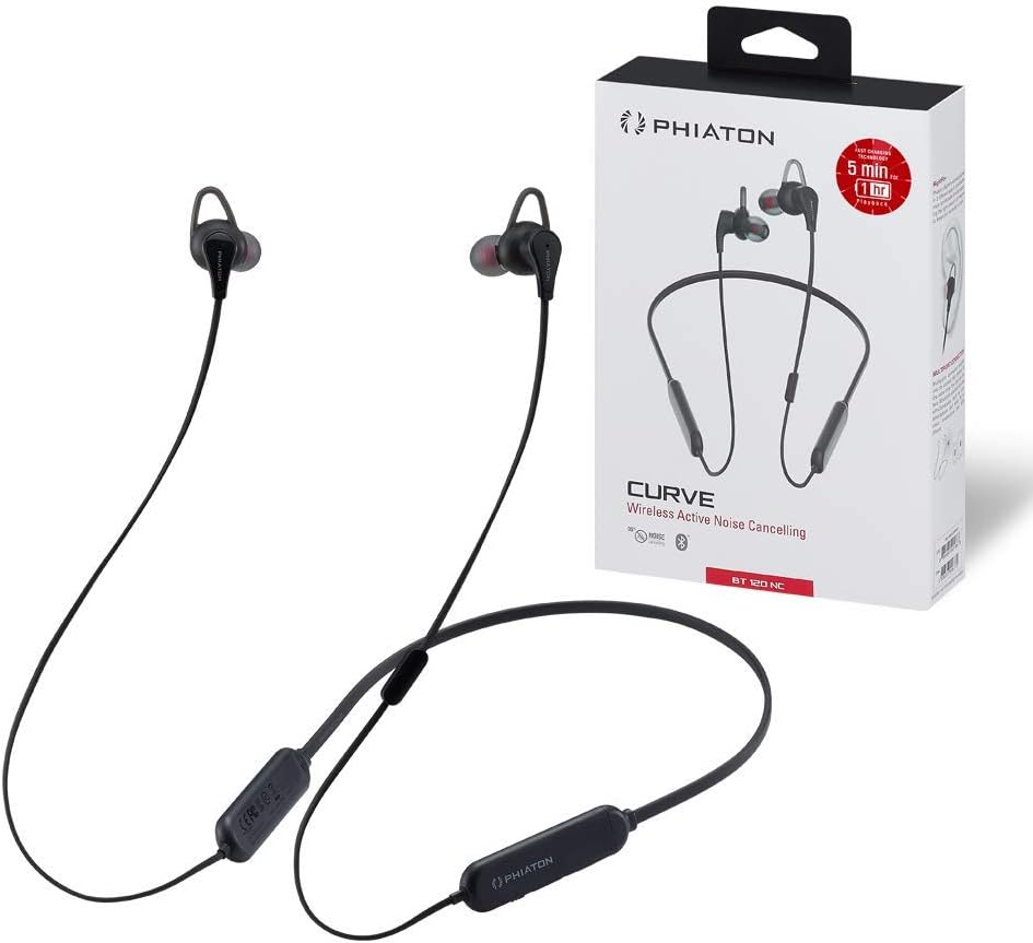 Phiaton BT 120 NC Black Wireless Bluetooth Earphones with Active Noise Cancelling Collar and Microphone