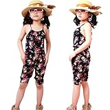 Toraway Toddler Baby Kids Girls Summer Floral Romper Belt Jumpsuit Clothes Outfits Set (6/7T, Navy)
