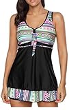 Women Retro Print Plus Size Tankini Top Two Piece Swimsuit For Woman With Swim Shorts