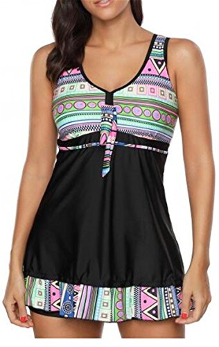 Women Retro Print Plus Size Tankini Top Two Piece Swimsuit For Woman With Swim Shorts