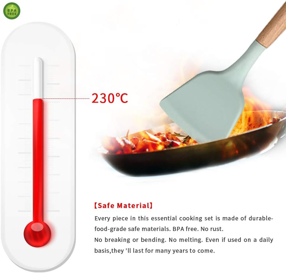 Silicone Kitchen Utensils Set, 12Pcs Kitchen Cooking Utensils Set with Hook, BPA Free Non-toxic Kitchen Gadgets Set, Heat-resistant Kitchen Tool Set with Wooden Handle, Best Kitchen Utensils Gift: Kitchen & Dining