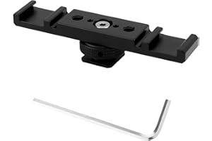 Dual Cold Shoe Extension Bar Mount, Aluminum Alloy Hot Shoe Adapter Bracket with Hex Wrench for DSLR Camera LED Video Light M