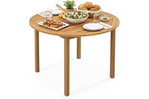 Tangkula 44" Round Outdoor Dining Table for 4, Acacia Wood 4-Person Large Patio Dining Table, Farmhouse Indoor Outdoor Dining