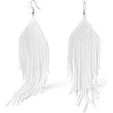 Handmade Beaded Tassel Earrings - Boho Drop Fringe Earrings for Women, Native American Indian Earrings