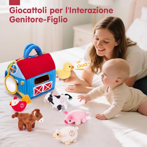 hahaland Baby Toys 1 Year - Plush Sound Farm, with 6 Soft Animals and Realistic Sounds, Educational Toy Baby Montessori Sensory Gift 6 12 18 Months