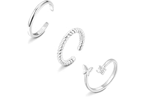 Ritach 3Pcs 925 Sterling Silver Plated Toe Rings for Women 14K Gold Plated Thin Wire Adjustable Open Ring CZ Butterfly Twisted Rope Toe Rings Finger Rings Summer Beach Foot Jewelry Set