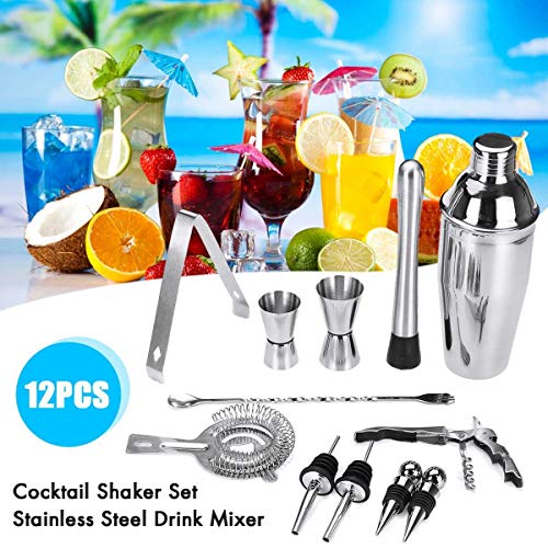 NXYJD 12 stücke Edelstahl Cocktail Shaker EIS Tong Mixer Getränk Bartender Kit Bars Set Professionelle Bartender-Tool – Bild 3