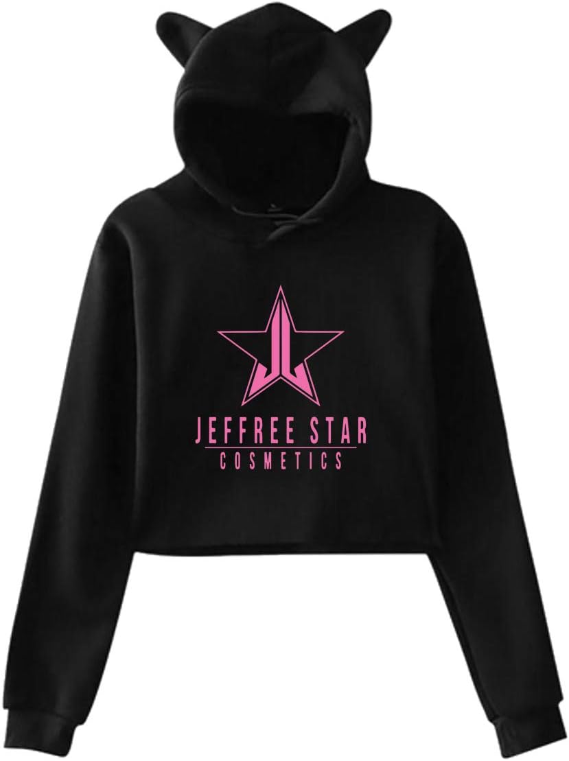 Jeffree Star Cat Ear Hoodie, 3D Printed Pullover Fashion Sweatshirt for Girl,Women Black
