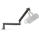 FIFINE Microphone Boom Arm, Low Profile Adjustable Stick Microphone Arm Stand with Desk Mount Clamp, Screw Adapter, Cable Man