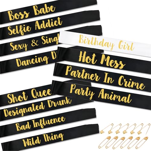 Lowercase Letters 11 Pieces Shining Black With 1 Piece White Sashs Gold Text Style
