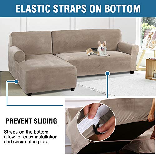 H.VERSAILTEX Thick Velvet Stretch L Shaped Sofa Cover 4Seat Sofa